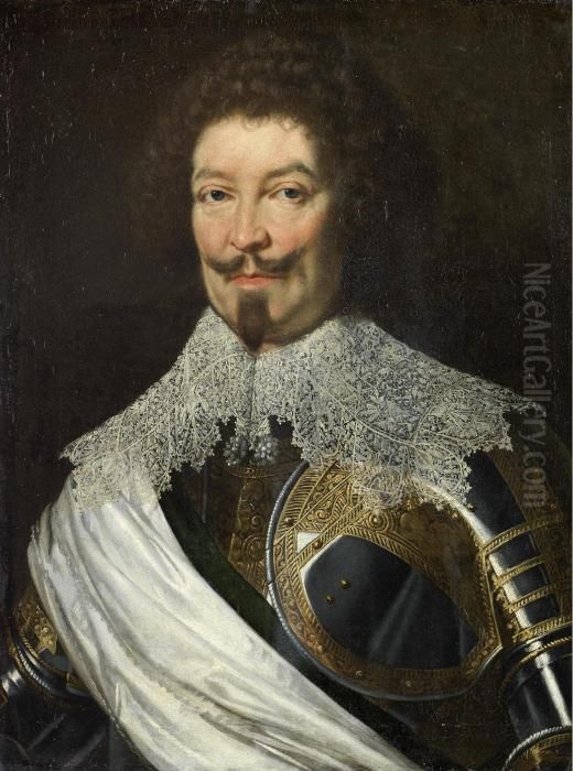Portrait Of Charles De Lorraine,
 Duc De Guise, Bust-length, In Armour And A White Lace Collar Oil Painting by Justus Sustermans