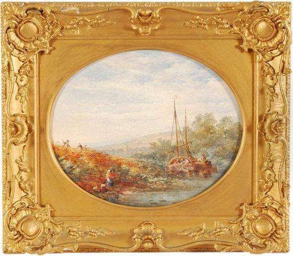 River Scenes With Boats And Figures Oil Painting by John Syer