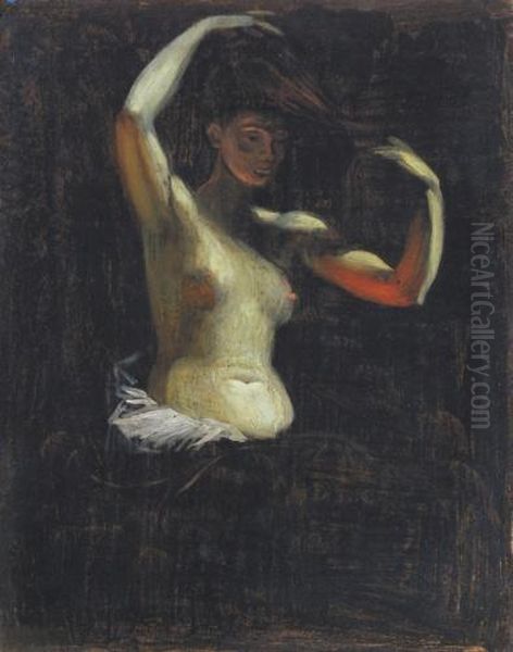 Japanese Woman Oil Painting by Bertalan Szekely