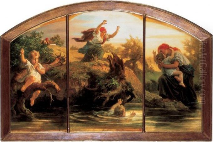 Motherly Guard, 1863 - 1866 Oil Painting by Bertalan Szekely