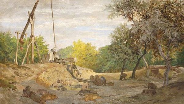 Gemeskutnal Oil Painting by Bertalan Szekely