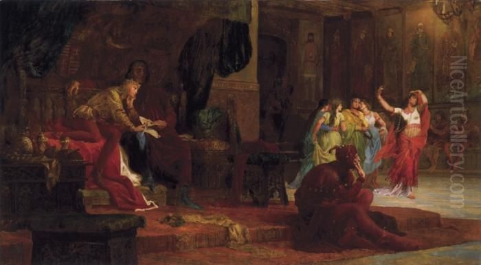 The Court Of King Laszlo 5th Oil Painting by Bertalan Szekely