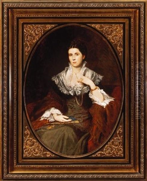 Lady With A Fan Oil Painting by Bertalan Szekely