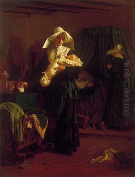 Nun Oil Painting by Bertalan Szekely