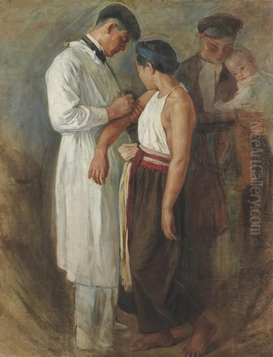 La Vaccination Oil Painting by Victor Francois Tardieu