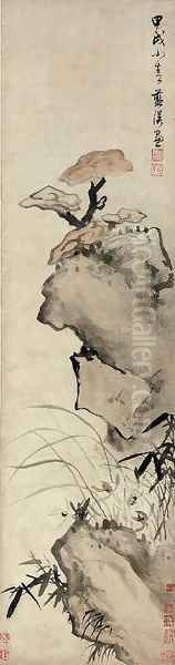 Lingzhi Fungus, Orchid, and Rock Oil Painting by Lan Ying