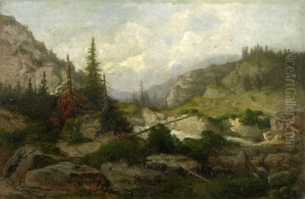Hilly Landscape Oil Painting by Karoly Telepy