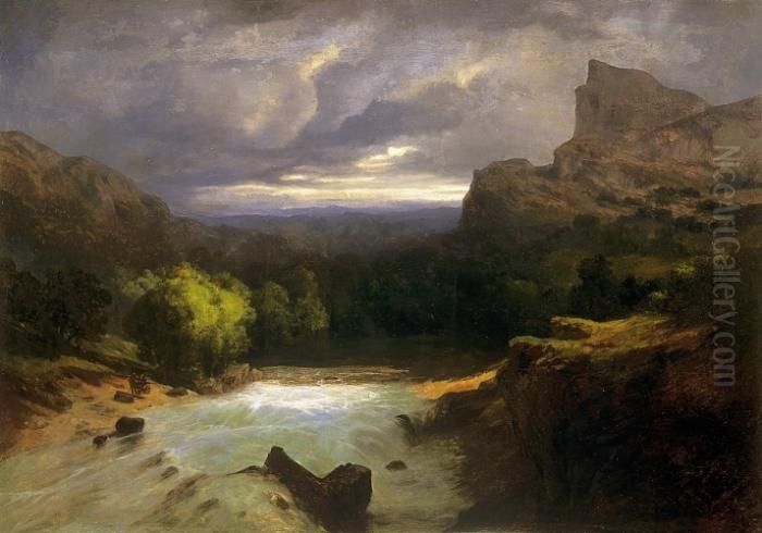 Landscape Of The Mountains Oil Painting by Karoly Telepy