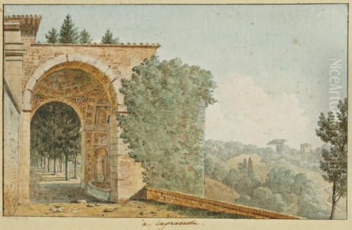 Vue D'une Terrasse A Caprarola Oil Painting by Jean Thomas Thibault