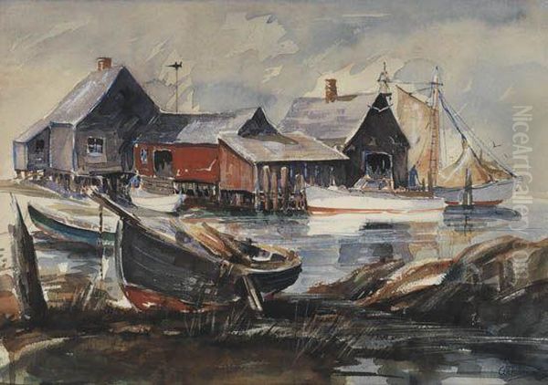 Harbor Scene With Wharf Oil Painting by Anthony Thieme