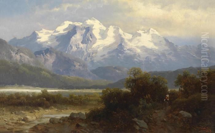 View Of A Mountain Massif Oil Painting by Josef Thoma