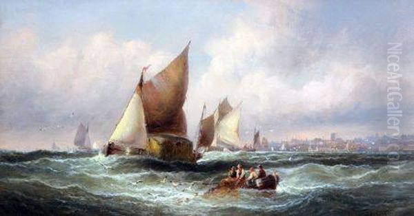 Shipping Off A Coast Oil Painting by William A. Thornley or Thornbery