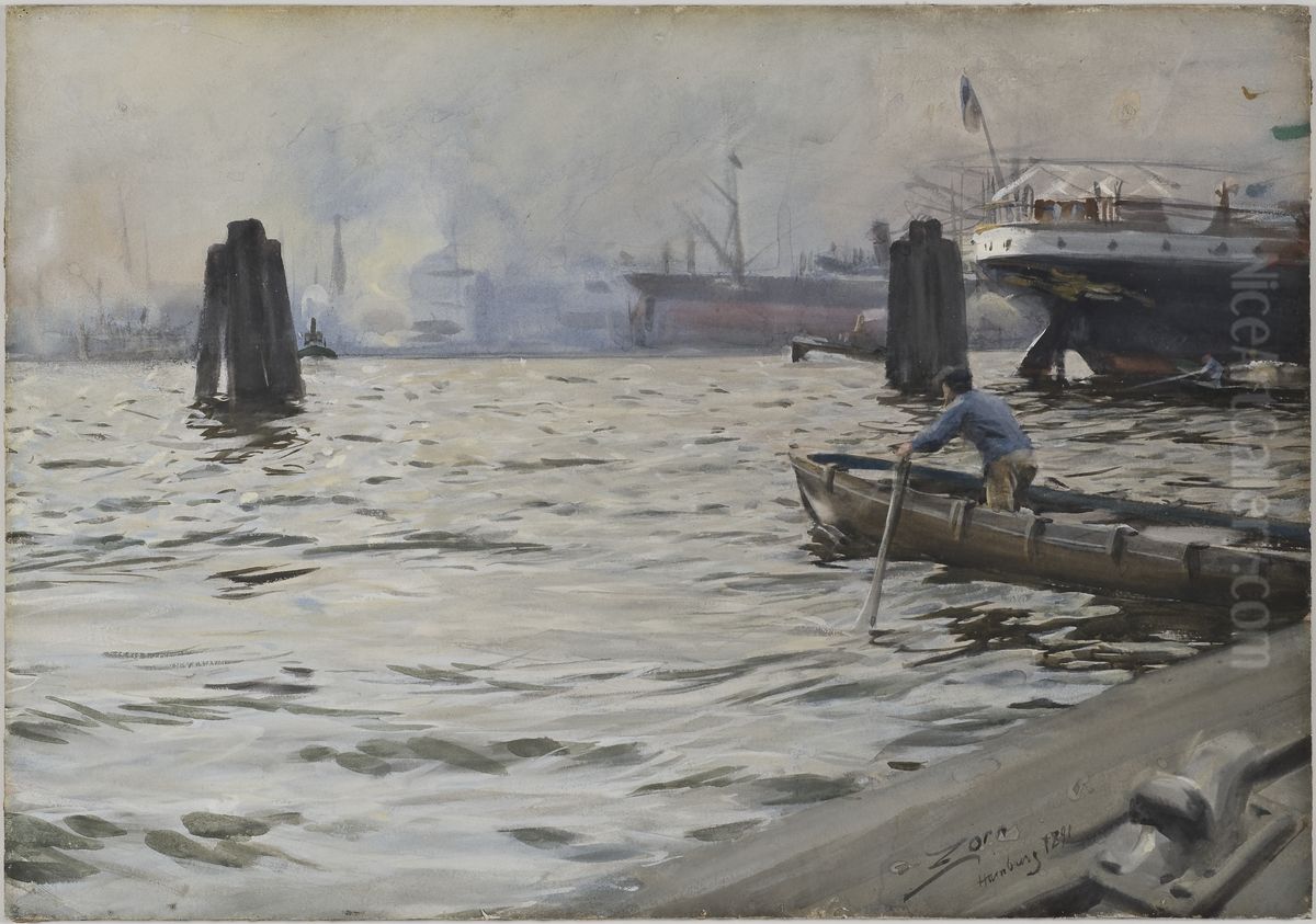 Hamburgs Hamn Oil Painting by Anders Zorn