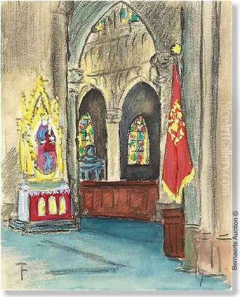 Binnenzicht Van De St.-gummarus 
Kerk Te Lier. Zwart Krijt, Aquarel En Gouache. Gemonogrammeerd 'f'. In 
Kader Oil Painting by Felix Timmermans
