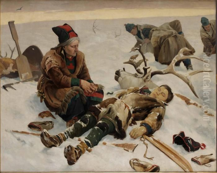 Efter Snostormen Oil Painting by Johan Tiren