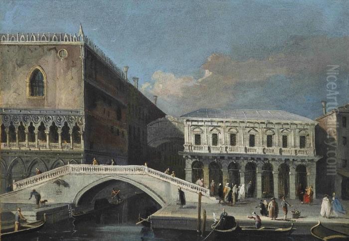 A View Of The Palazzo Ducale And
 The Palazzo Delle Prigioni Nuove, With The Ponte Della Paglia, Venice Oil Painting by Francesco Tironi