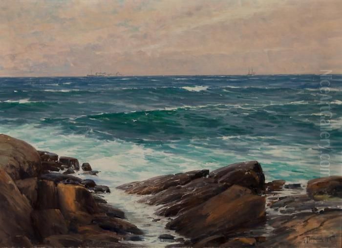 Hoyrylaiva Horisontissa Oil Painting by Woldemar Toppelius