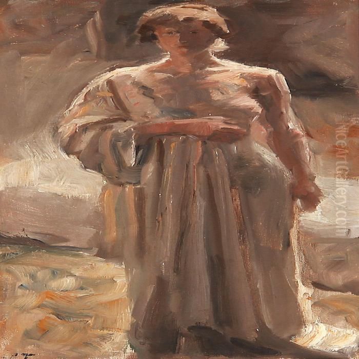 En Staaende Kvinde Oil Painting by Laurits Regner Tuxen