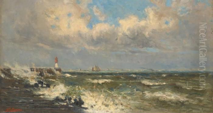 Mer Agitee Oil Painting by Frans Van Damme