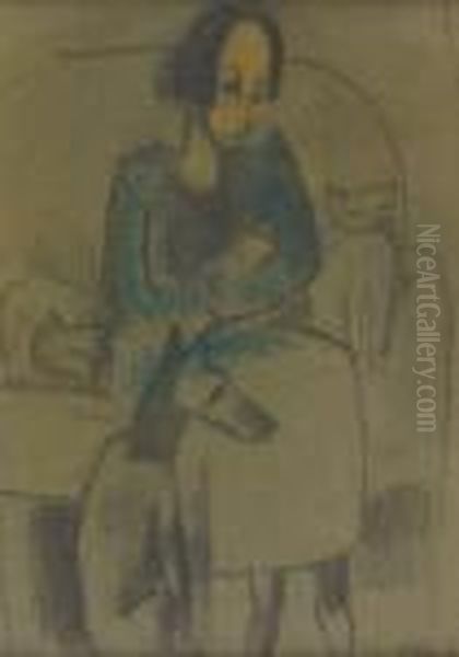 Femme Et Ses Animaux Oil Painting by Frits Van Den Berghe