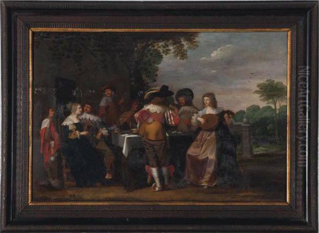 Elegant Figures On A Terrace Oil Painting by Christoffel Jacobsz van der Lamen