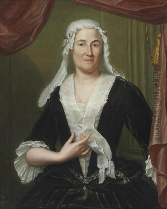 Portrait Of A Lady, Half-length,
 In A Dark Green Velvet Dress And White Chemise, Wearing A White 
Headdress Oil Painting by Hieronymus Van Der My
