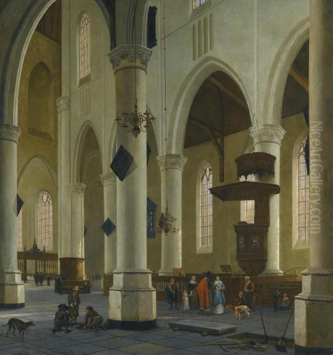 Delft 1611/12 - 1675 
 The Interior Of The Nieuwe Kerk In Delft Oil Painting by Hendrick Van Vliet