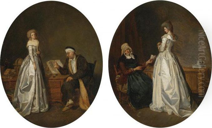 Interior With A Young Lady 
Having Her Fortune Told; Interior With A Young Woman Visiting The Doctor Oil Painting by Henri Nicolas Van Gorp