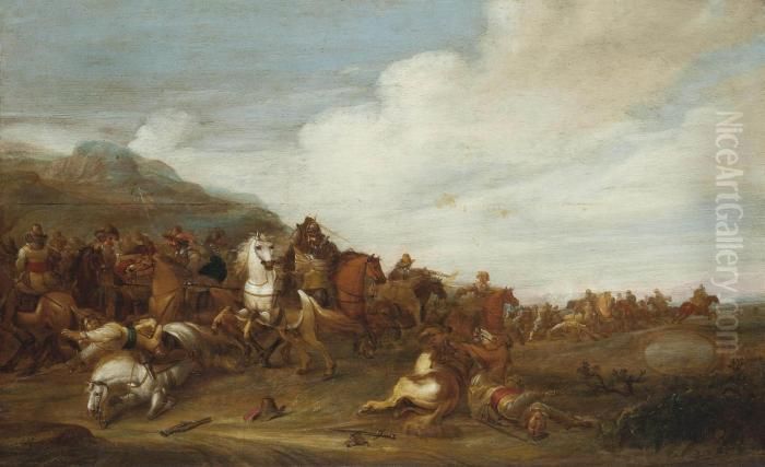 A Cavalry Skirmish Oil Painting by Jan von Huchtenburgh