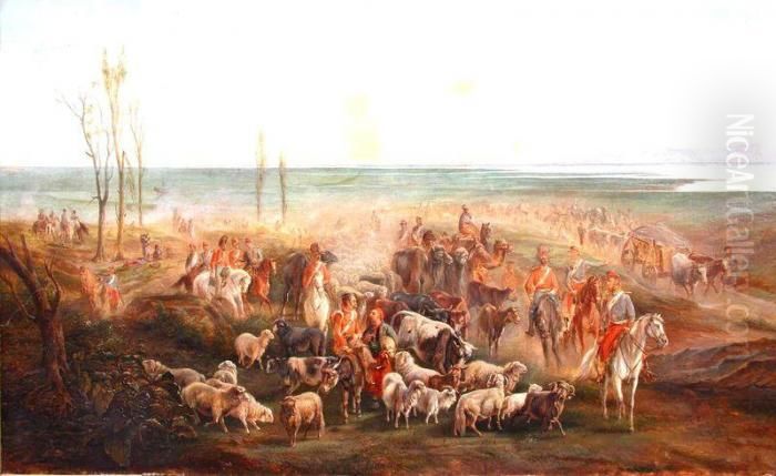 Le Mouvement Des Troupes Oil Painting by A. Jules Van Imschoot