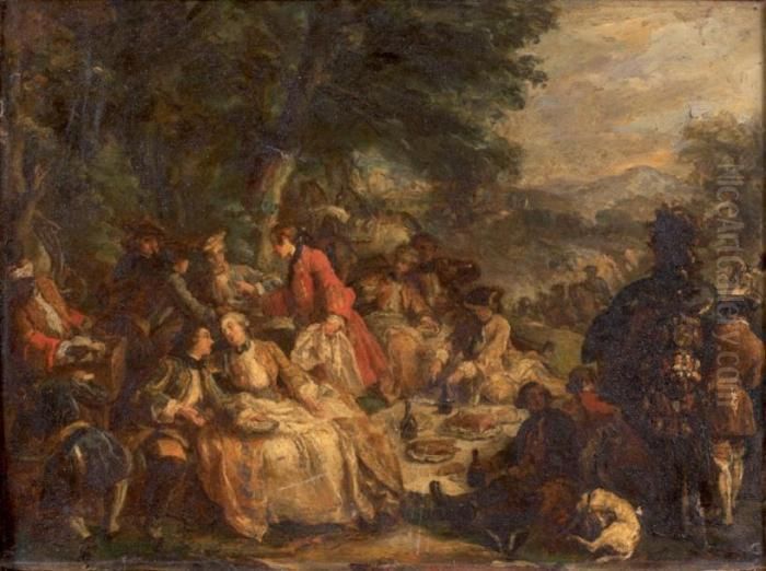 La Halte De Chasse Oil Painting by Carle van Loo