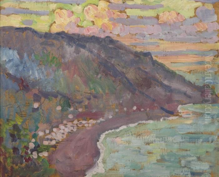 Le Detroit De Messine, Sicile ; Vue De L'etna Oil Painting by Theo van Rysselberghe