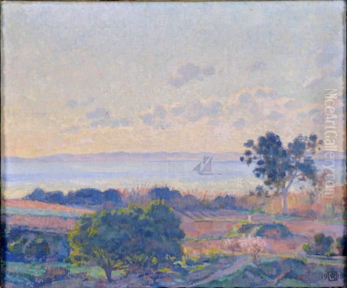 La Rade De Bormes, Au Soleil Levant. Oil Painting by Theo van Rysselberghe