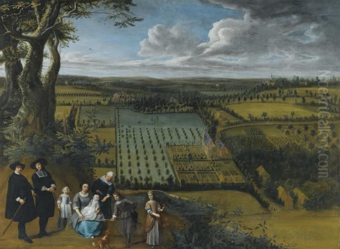 A Family Portrait Said To Be Of 
The Van Der Witte Family, Depicted On A Rise Overlooking Their Estate Oil Painting by Gillis van Tilborgh