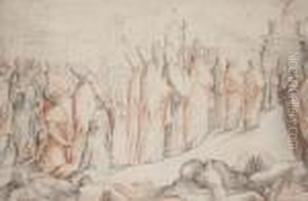 Saint Gregory The Great Staying 
The Plague By Leading A Religious Procession To The Castel Sant' Angelo,
 Rome With Inscription 'vanni' And With Further Inscriptions 
'giovapaulo Pelani', 'vanius' And 'monte Tane [?] Pacieno E Capucini 
Nero Tonaca B Oil Painting by Francesco Vanni