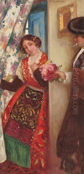 Las Rosas Tienen Espinas Oil Painting by Carlos Vazquez Ubeda