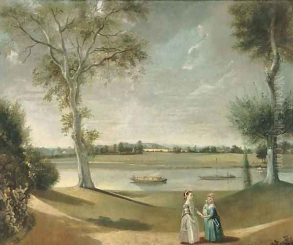 The Misses Garrick by the Thames at Hampton Oil Painting by Johann Zoffany