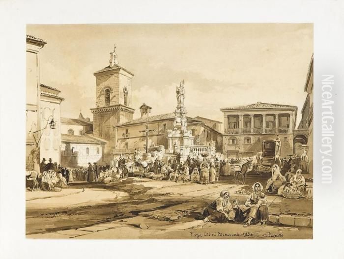 Piazza Orsini A Benevento Oil Painting by Achille Vianelli
