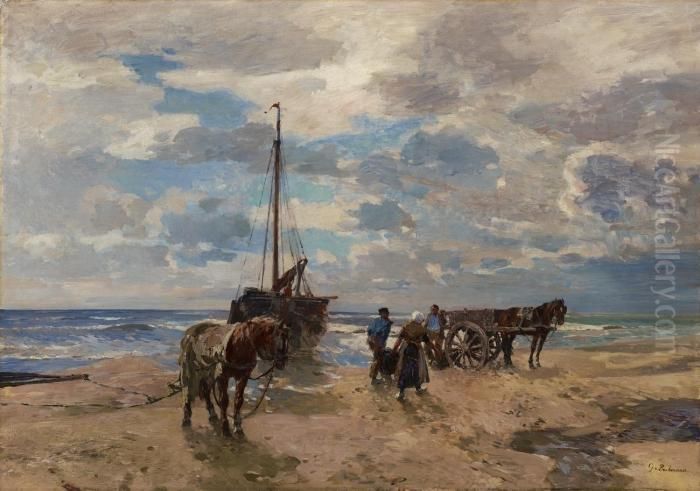 Fischer Am Strand Oil Painting by Gregor Von Bochmann