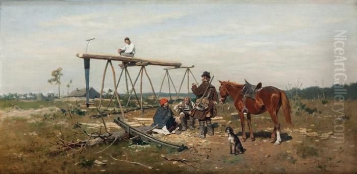 Odpoczynek Oil Painting by Jozef Von Brandt