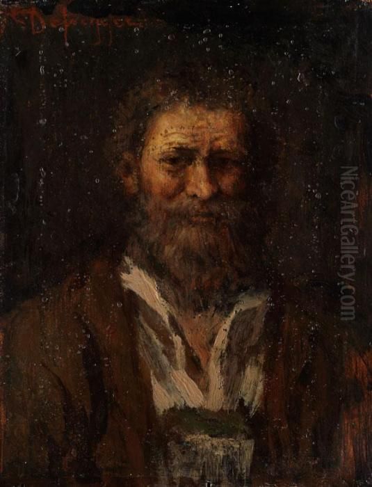 Brustbild Eines Bartigen Tiroler
 Bauern In Brauner Jacke Mit Hellem Hemd Vor Dunklem Hintergrund Oil Painting by Franz Von Defregger