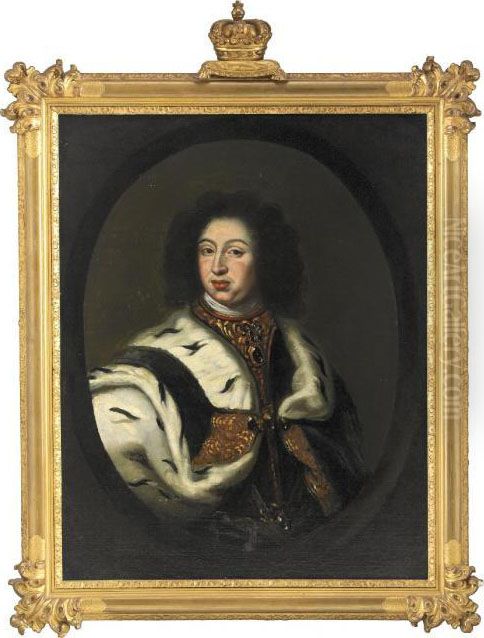 Portratt Av Kung Karl Xi Kladd I
 Harnesk Med Gulddekor Samt Hermelinbramad Mantel - Midjebild Oil Painting by David Klocker Von Ehrenstrahl