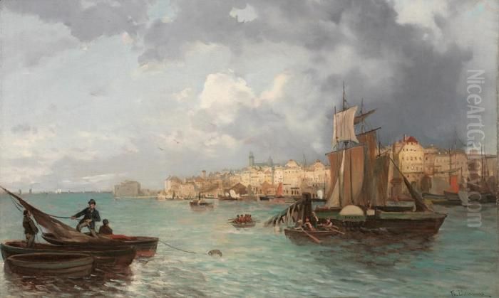 Triest Oil Painting by Baron Theodor Frieherr Von Ehrmanns