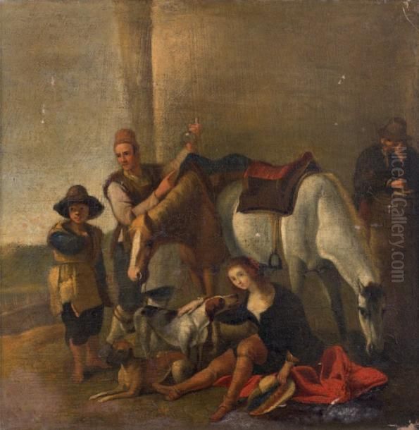 la Halte A L'auberge Oil Painting by Carel van Falens or Valens