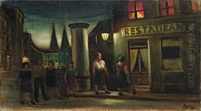 Berliner Ecke Mit Gasbeleuchtung Oil Painting by Werner Von Heldt