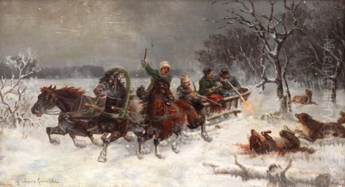 Dangerous Ride Oil Painting by Alfred Wierusz-Kowalski