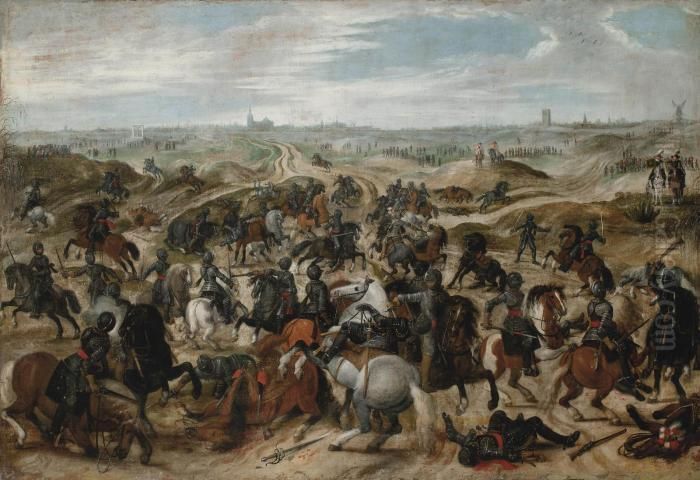The Battle Between Lekkerbeetje And Braut On The Heath Of Vught Oil Painting by Sebastien Vrancx