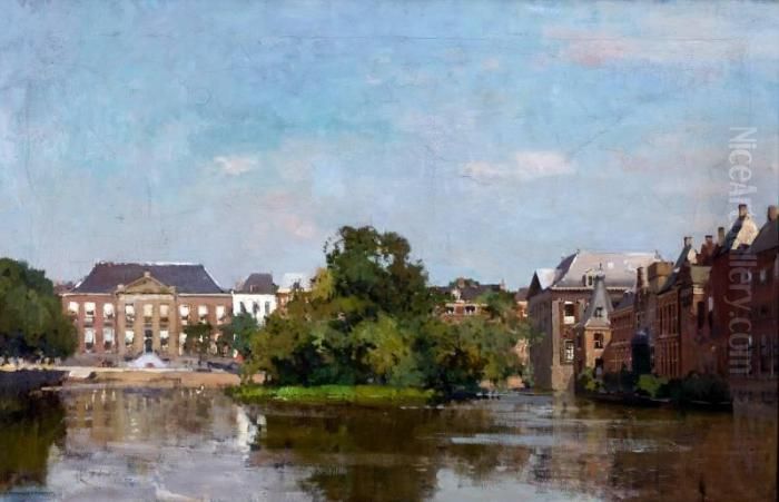 Zomers Gezicht Op De Hofvijver 
Met Het Mauritshuis En De Sint Sebastiaansdoelen, Nu Het Haags 
Historisch Museum Oil Painting by Cornelis Vreedenburgh