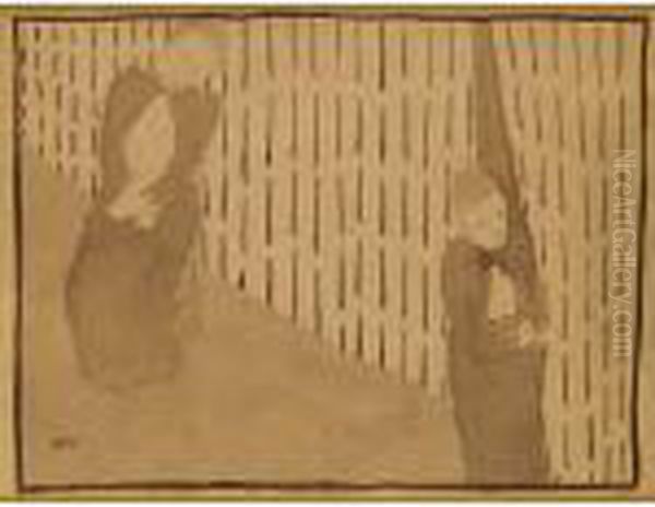 L'intrus (scene D'interieur): 
Drawing For The Program Of Maurice Maeterlintz's 'l'intrus' Oil Painting by Jean-Edouard Vuillard
