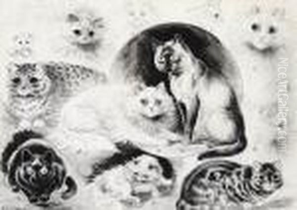 Varieties Of Cats Oil Painting by Louis Wain